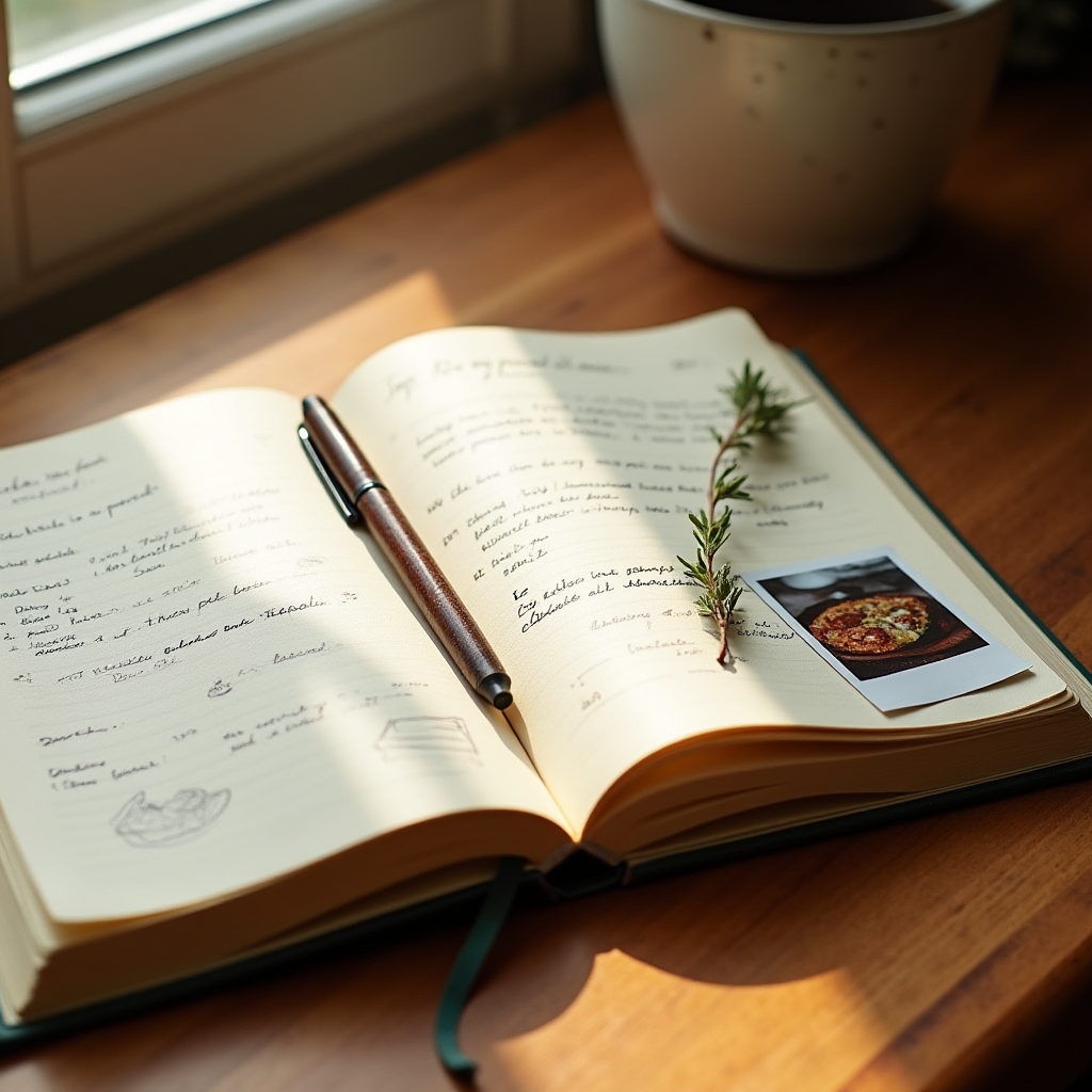 Zápisník s poznámkami o varení a pokroku v kuchyni